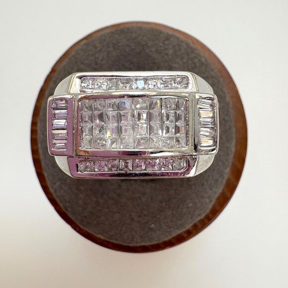 VTG Solid Sterling Silver 925 Cubic Zirconia Heavy Statement Ring Size 10.75